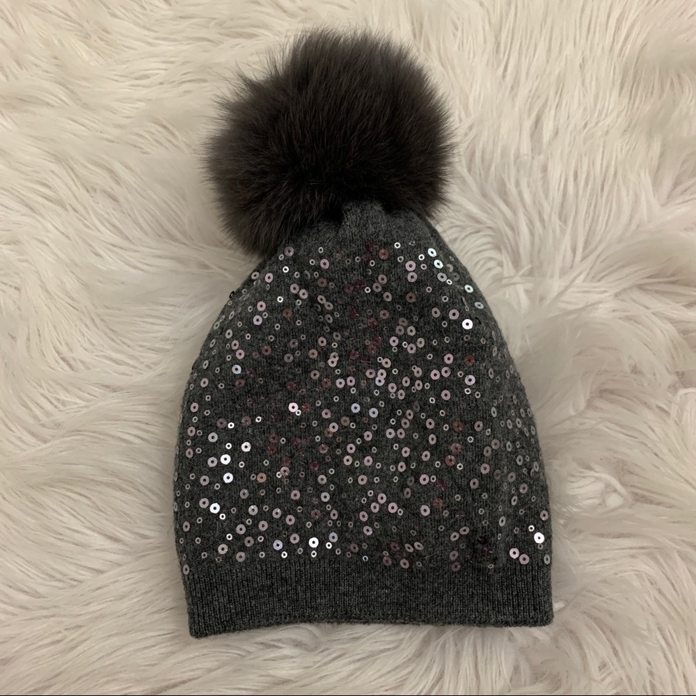 Adrienne Landau Fox Fur & Sequin Knit Beanie